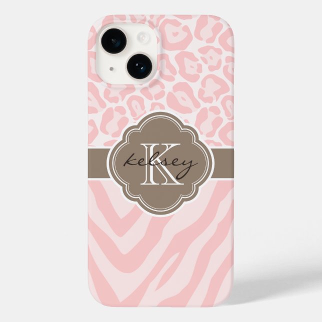 Rosa und Mocha Animal Print Monogram Case-Mate iPhone Hülle (Rückseite)