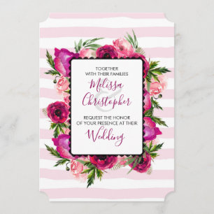 Rosa- und Mohn-Blumenstrauß Hochzeit Einladung