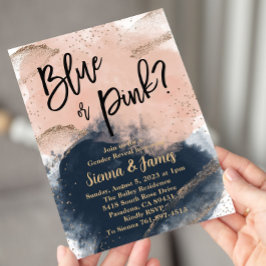 Rosa- und Navy-Gender-Offenbarung, Aquarell, Gold Einladung