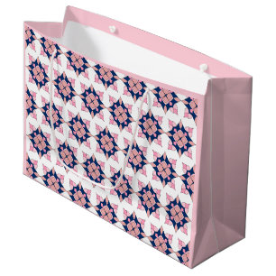 Rosa und Navy Geometrische Blumenfliesen Große Geschenktüte