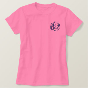 Rosa und Navy-Script bestickt Besticktes T-Shirt