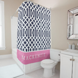 Rosa und Navy Trellis Monogram Duschvorhang