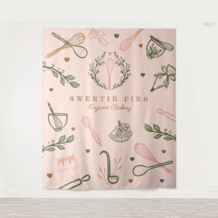 Rosa und Olivgrün Backen & Kochen Utensidische Bäc Wandteppich