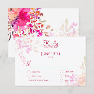 Rosa und orange Aquarellblumen Elegante Hochzeit RSVP Karte