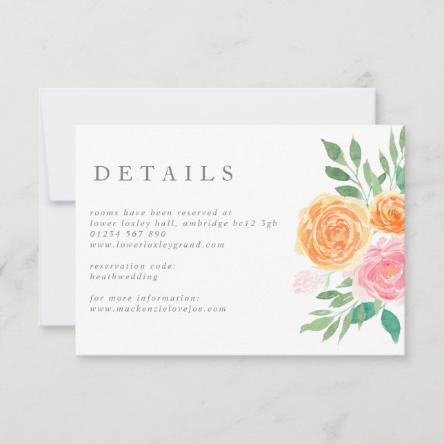 Rosa und orange Aquarellfarben Rose downloaden Ums Einladung (Vorderseite)