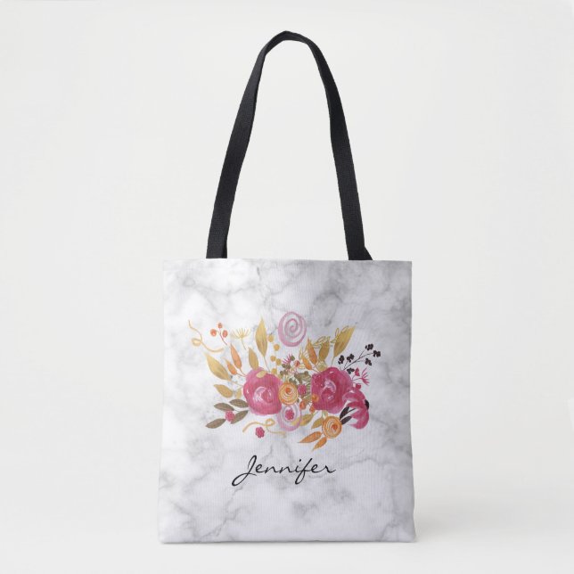 Rosa und orange Blume Bouquet auf Marmortextur Tasche (Vorderseite)