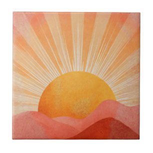 Rosa und Orange Boho Sonnenaufgang Fliese