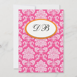 Rosa und Orange Damast Hochzeitstisch Nummer Einladung