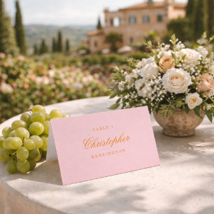 Rosa und Orange Elegante Schrift Hochzeitsplatzkar Tischnummer