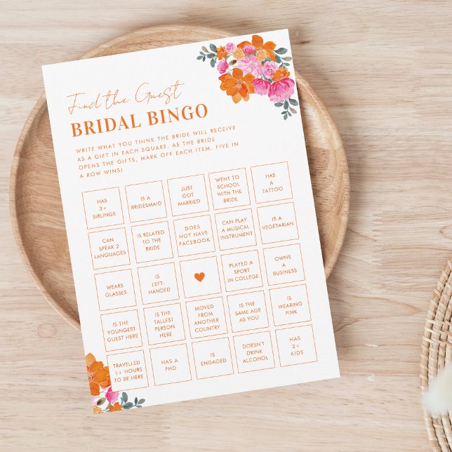 Rosa und Orange Finden Sie das Bridal Bingo Game Einladung (Von Creator hochgeladen)
