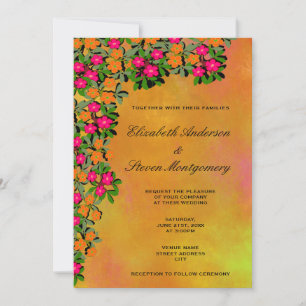 Rosa und orange florale Hochzeit Einladung