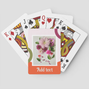 Rosa und orange florale Kunst Spielkarten