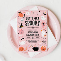 Rosa und Orange Halloween-Einladung - Lasst uns sp