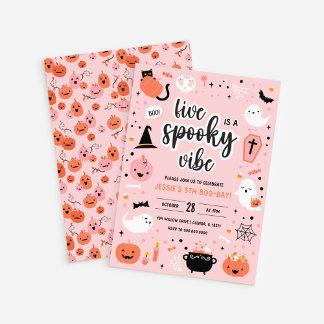 Rosa und orange Halloween-Einladung zum 5. Geburts Einladung