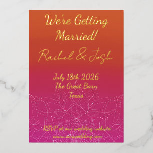 Rosa und Orange Helles Ombre-Mandala-Hochzeit Folieneinladung