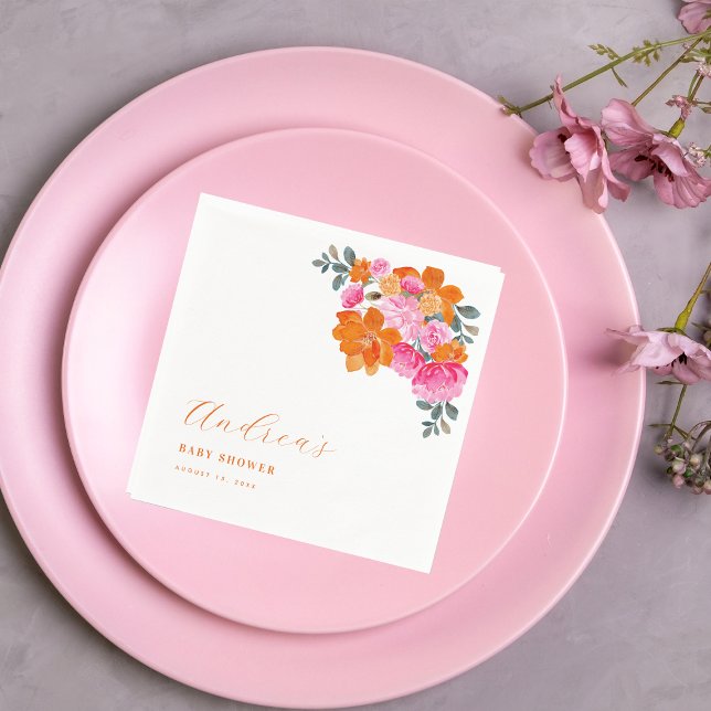 Rosa und orange lebendige Sommer-Blütendusche Serviette (Von Creator hochgeladen)