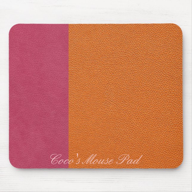 Rosa und orange lederner Blick Mousepad (Vorne)