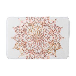 Rosa und Orange Mandala auf weißem Glam Badematte