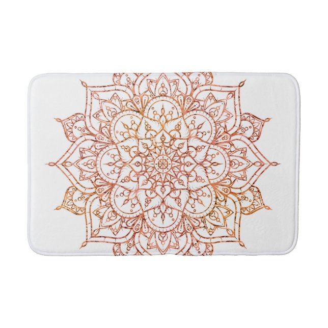 Rosa und Orange Mandala auf weißem Glam Badematte (Vorderseite)