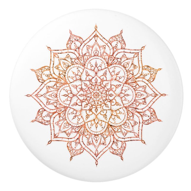 Rosa und Orange Mandala auf weißem Glam Keramikknauf (Vorderseite)