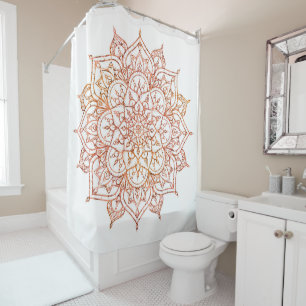 Rosa und orange Mandala auf weißem Glamour Duschvorhang