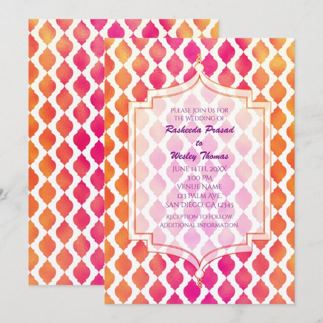 Rosa und orange marokkanische Hochzeitseinladungen Einladung (Vorne/Hinten)