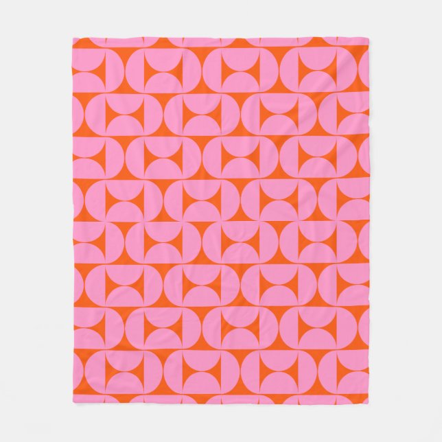 Rosa und orange Mitte des Jahrhunderts Modernes Mu Fleecedecke (Vorderseite)