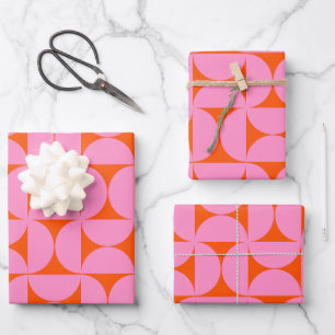Rosa und orange Mitte des Jahrhunderts Modernes Mu Geschenkpapier Set