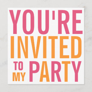 Rosa und Orange Mod Teen Tween Party Einladung