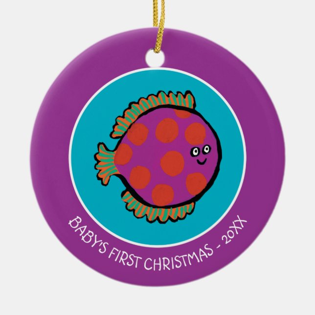 Rosa und Orange Polka-Dot Fisch Keramikornament (Vorne)