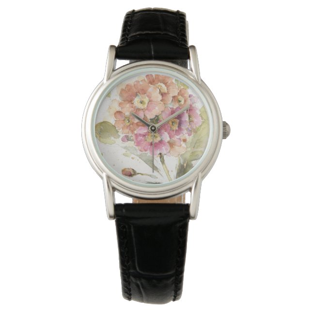Rosa und Orange Primrose Armbanduhr (Vorderseite)