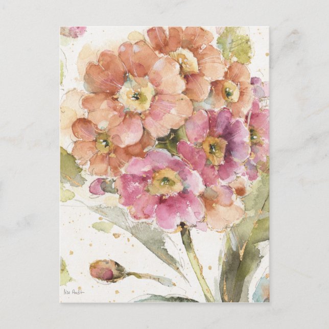 Rosa und Orange Primrose Postkarte (Vorderseite)