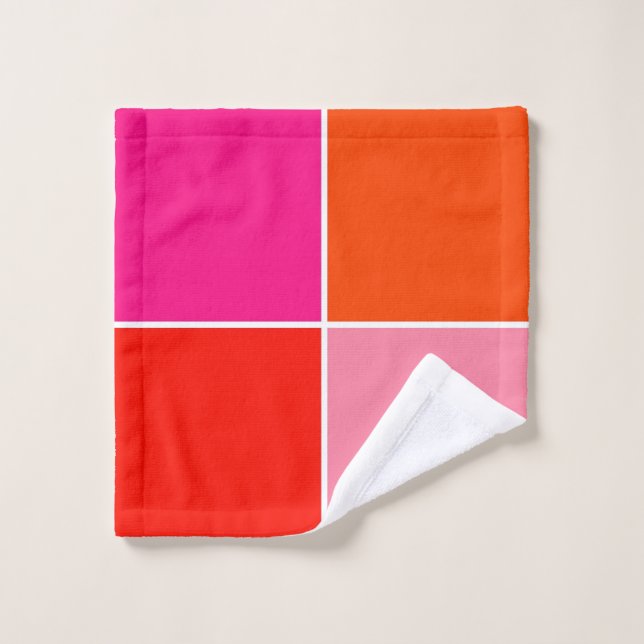 Rosa und orange Quadrate Badhandtuch Set (Waschlappen)