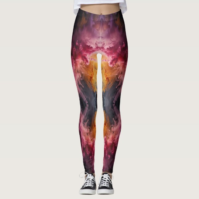 Rosa und orange Rauchexplosion Leggings (Vorderseite)