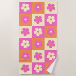 Rosa und orange Retro Blume BOHO Chic Blütenblume Strandtuch