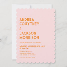 Rosa und Orange Retro Boho Hochzeit Einladung