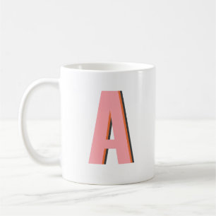Rosa und orange Retro-Typografie-Monogramm-Initial Kaffeetasse