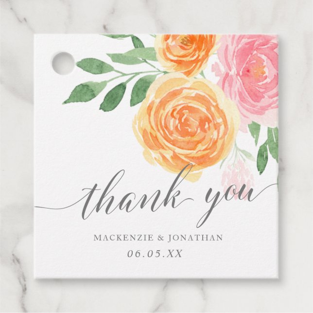 Rosa und orange Rose Hochzeit Vielen Dank Geschenkanhänger (Vorderseite)