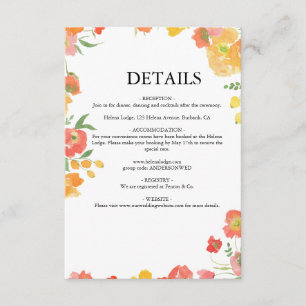 Rosa und Orange Sommer Blumen Hochzeit Begleitkarte