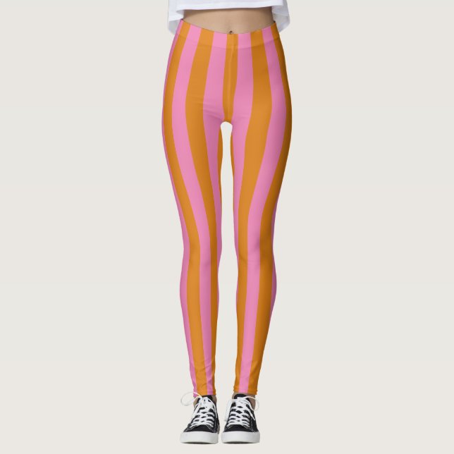Rosa und orange Streifen Leggings (Vorderseite)