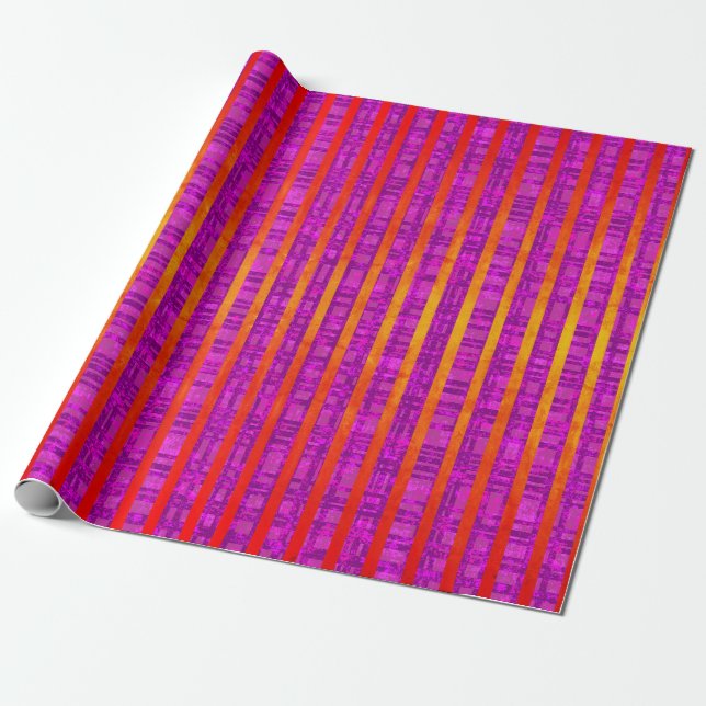 Rosa und Orange, Streifen und Kariert Geschenkpapier (Ungerollt)