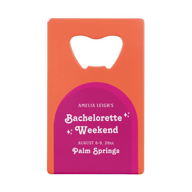 Rosa und orange Sunset Retro Bacheloretto Wochenen Geldbeutel Flaschenöffner (Vorderseite)