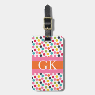 Rosa und orange Tupfen-Monogramm-Gepäckanhänger Gepäckanhänger