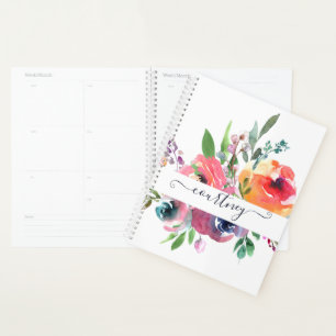Rosa und orange Wasserfarbe floral personalisiert Planer