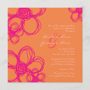 Rosa und orange wilde Blume Einladung Hochzeit