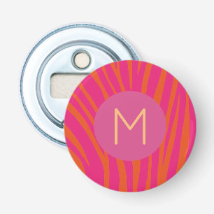 Rosa und orange Zebra Streifen Moderne Monogramme Flaschenöffner