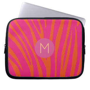 Rosa und orange Zebrastreifen modernes Monogramm Laptopschutzhülle