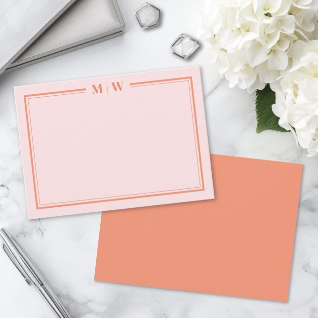 Rosa und orangefarbene Anfangsmonogramm Mitteilungskarte (Pink And Orange Initial Monogram Note Card)