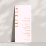 Rosa und orangefarbene Aprikose Crush-Menü Menükarte<br><div class="desc">Dieses stilvolle Hochzeitsmenü mit individuellem Text und moderner Typografie würde Ihr Party wunderbar ergänzen! Ändern Sie den Text einfach,  indem Sie auf die Option "Personalisieren Sie diese Vorlage" klicken.</div>