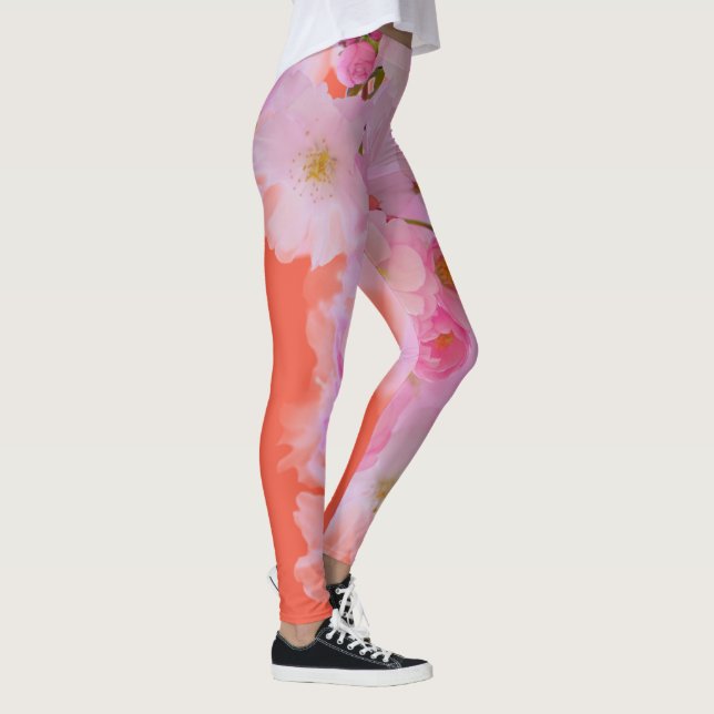 Rosa und orangefarbene Blossom Yoga-Leggings Leggings (Rechts)